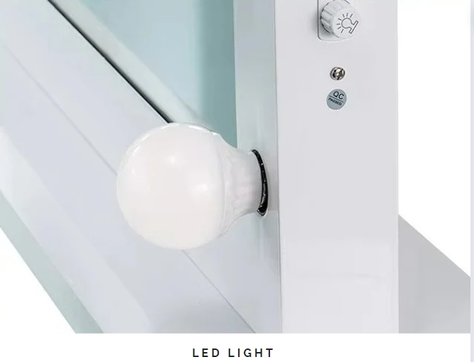 مجموعه آرایش اتاق خواب آینه روشن LED میز غرور با کشو و قفسه های ذخیره سازی تنظیم شده به رنگ صورتی 5