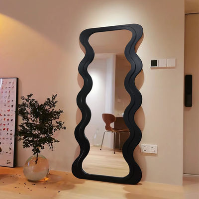 OEM کف موج دار آینه ایستاده مشکی فریم چوبی تزئین شده