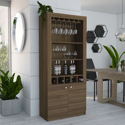 کابینت شراب با قفسه های چوبی