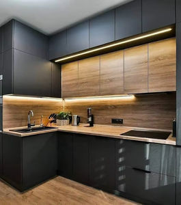 آشپزخانه گوشه ای کابینت های MDF اتاق آشپزخانه سفید سیاه ماژولار