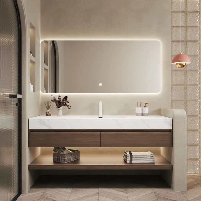 چوب MDF تخت حمام کابینت سینک واحد آینه نقره 0
