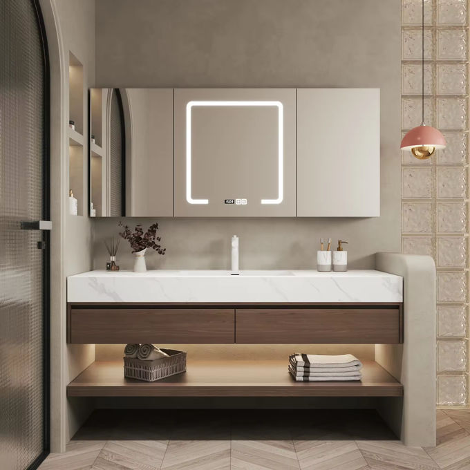 چوب MDF تخت حمام کابینت سینک واحد آینه نقره 1